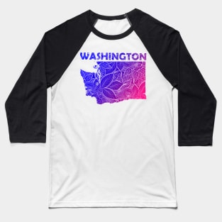 Colorful mandala art map of Washington with text in blue and violet Baseball T-Shirt